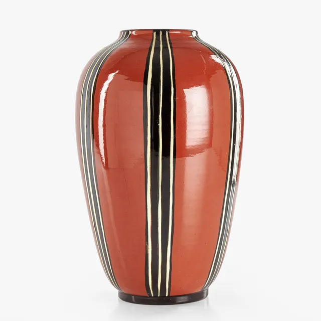 ERIK MORNILS (1900-1974). Vas, glaserad keramik, Nittjö, 1930/40-tal. Dekor av ränder.