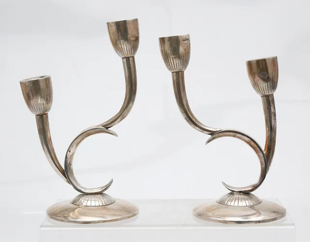 Pair of Barcelona silver candelabra, 20th Century.