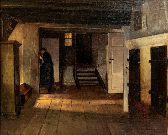 HENRIK NORDENBERG (1857-1928). Interieur mit Dame in der Tür.