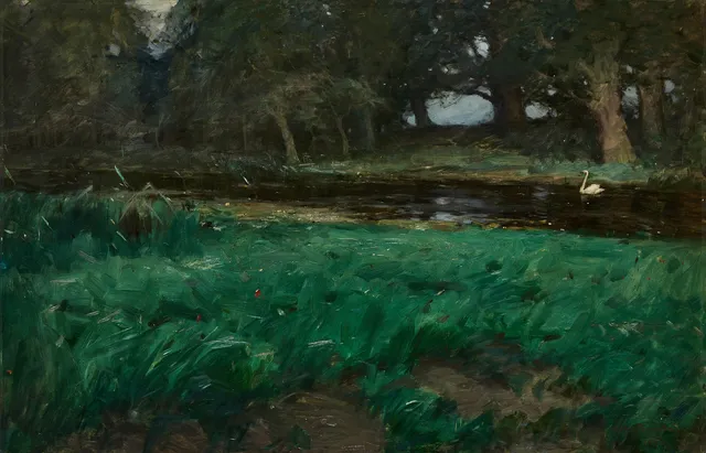 ALFRED BERGSTRÖM (1869-1930), Svan vid å, signerad och daterad 1897, olja på duk.