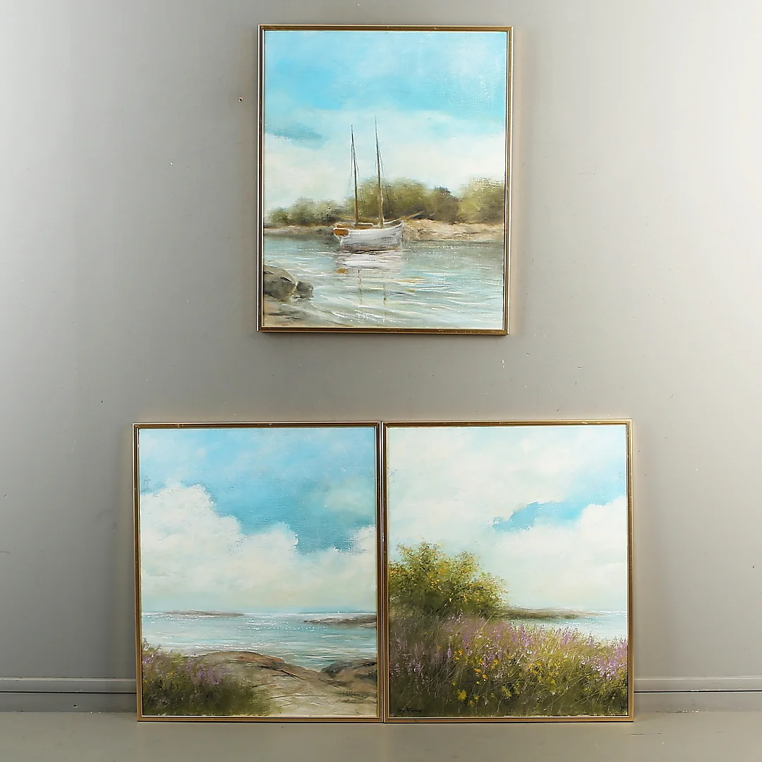 INGE PETTERSSON. Olja på duk, triptyk (3 st), signerad. — Paintings — Auktionshuset Kolonn
