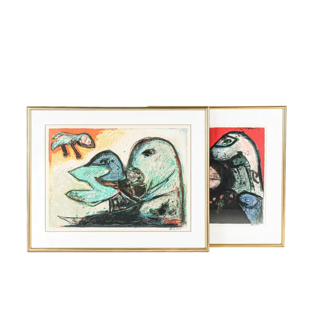 Mogens Balle (1921-1988): Two figurative compositions. Lithographs in colors. (2)