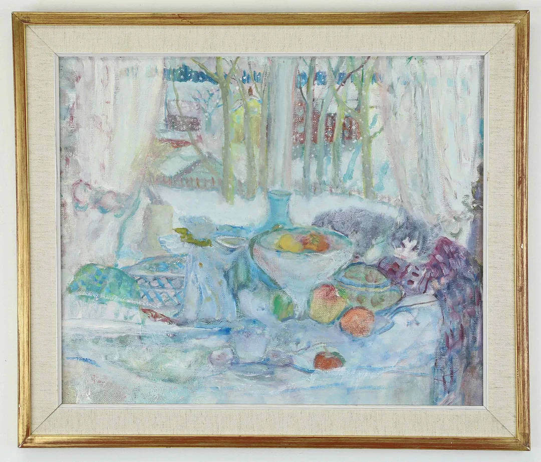 RUNE PERSSON (1910-1969). Olja på duk, Interiör, äpplen, osignerad. — Paintings — Hälsinglands Auktionsverk