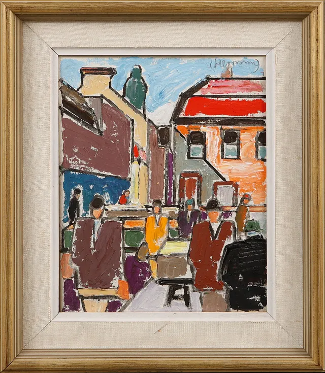 WILHELM HENNING. Figurscen Göteborg, olja på duk, signerad.