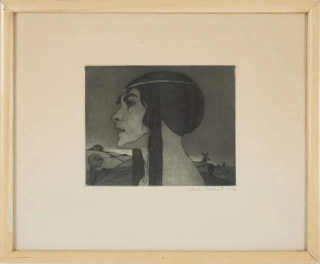 AXEL WALLERT. "Sigrid", etsning, kvinna i profil, signerad och daterad -16, inramad.
