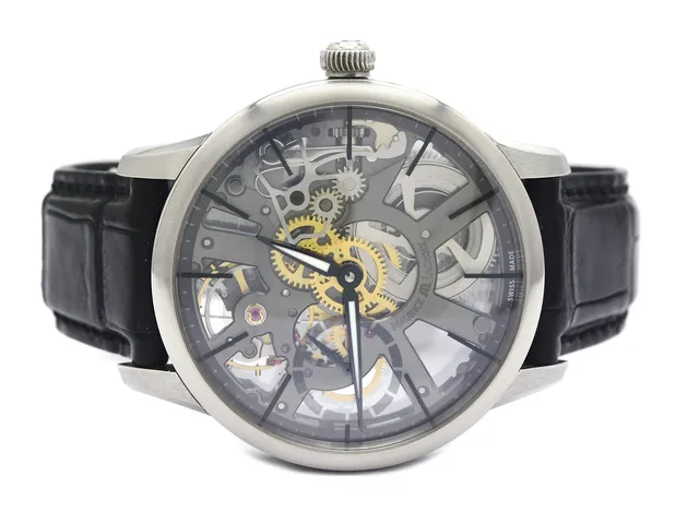 MAURICE LACROIX, Masterpiece Squelette, Cal ML 134, Ref nr. MP7138-SS001-030, Boett nr. MP 7138 / AP-63667, herrur, 43 mm, stål, manuell, safirglas, skeletterad, glasbaksida, läderband, viklås, cert, januari 2015, box, ytterkartong.