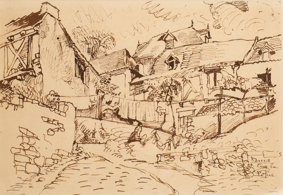PERE DAURA (1896–1976). Vista urbana, Saint-Cirq-Lapopie. — Drawings — Barcelona Auctions