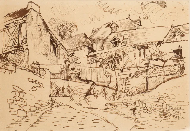 PERE DAURA (1896–1976). Vista urbana, Saint-Cirq-Lapopie.