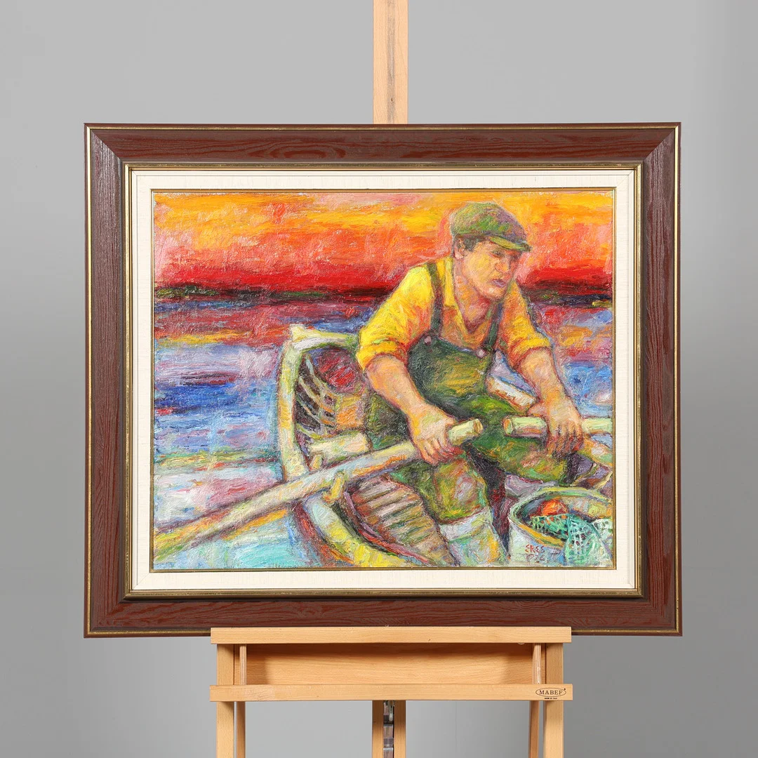 ARNOLD ERES. OLJA PÅ DUK, "Skärgårdsfiskare", signerad samt daterad 1976. — Paintings — Borås Auktionshall