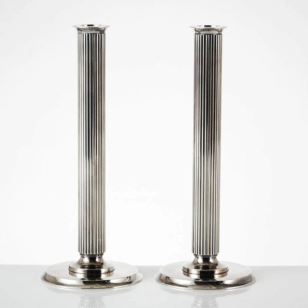 SIGVARD BERNADOTTE. A pair of Swedish 20th century sterling silver candlesticks, Firm Georg Jensen, Copenhagen 1945-77, design no 855B. The model was designed in 1938. — Silver — Stockholms Auktionsverk Fine Art
