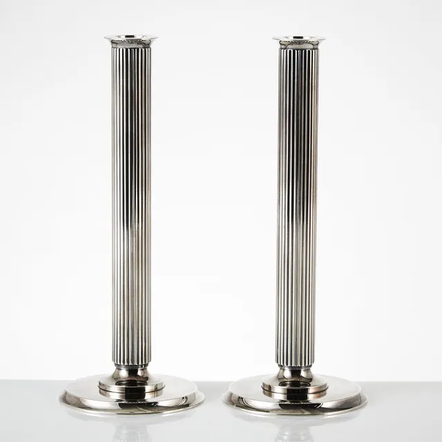 SIGVARD BERNADOTTE. A pair of Swedish 20th century sterling silver candlesticks, Firm Georg Jensen, Copenhagen 1945-77, design no 855B. The model was designed in 1938.
