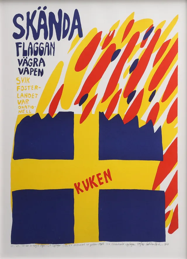 CARL JOHAN DE GEER. "SKÄNDA FLAGGAN" AFFISCH, TREDJE UPPLAGAN, SIGNERAD OCH NUMRERAD 2010.