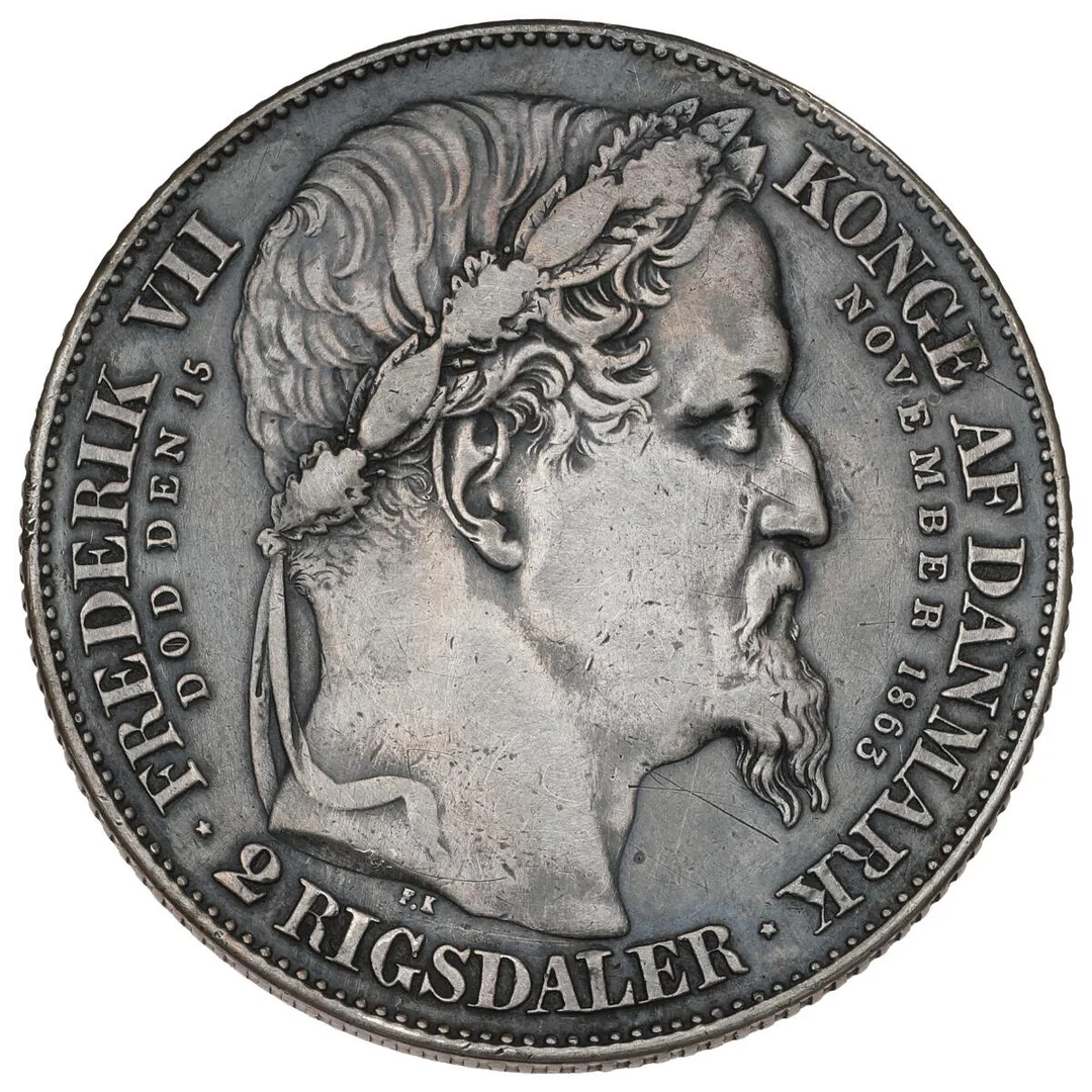 Christian IX, 2 rigsdaler 1863 RH, “Accession”, H 3 — Coins, Medals & Banknotes/Denmark/Christian IX, 1863–1906 — Bruun Rasmussen