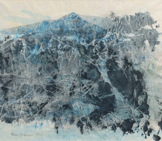 ARNE ISACSSON. "MONOTYPISKA TECKEN", AKVARELL, signerad 1997.