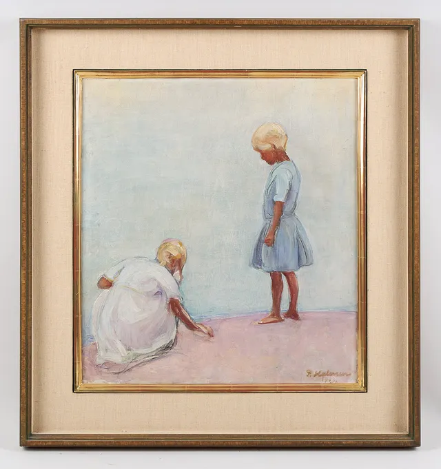 PEKKA HALONEN. Barn på stranden, signerad samt daterad 1913, olja på duk.