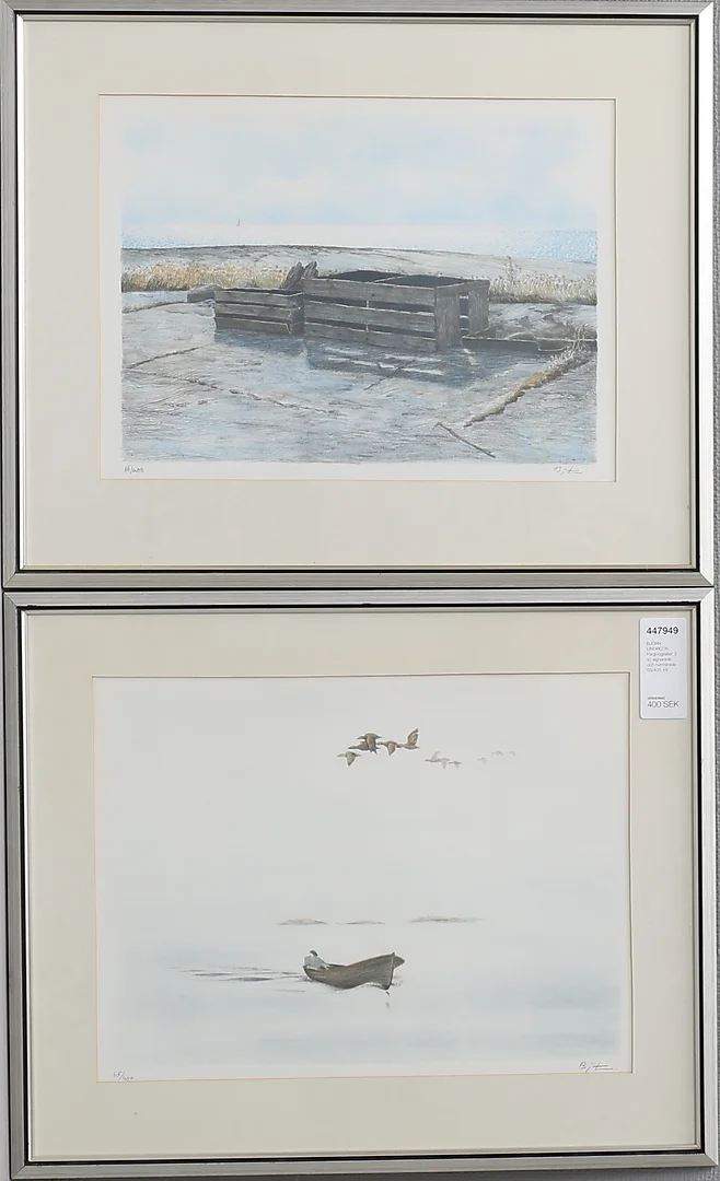 BJÖRN LINDROTH. Färglitografier, 2 st, signerade och numrerade 65/400. — Engravings & Prints — Växjö Auktionskammare