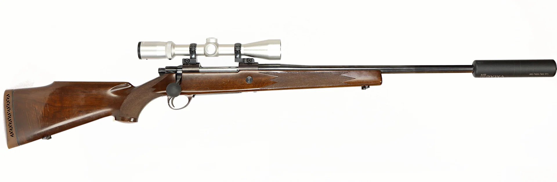 KULGEVÄR MED LJUDDÄMPARE, fabrikat Sako, modell Finnbear, kaliber .30-06, tillv.nr 93643, se-nr SE1576537. — Rifles — Walter Borg