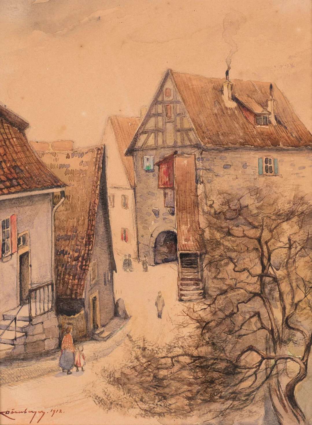 Dørnberger, Karl — Bylandskap, 1912 — Kunst/Øvrig billedkunst — Blomqvist