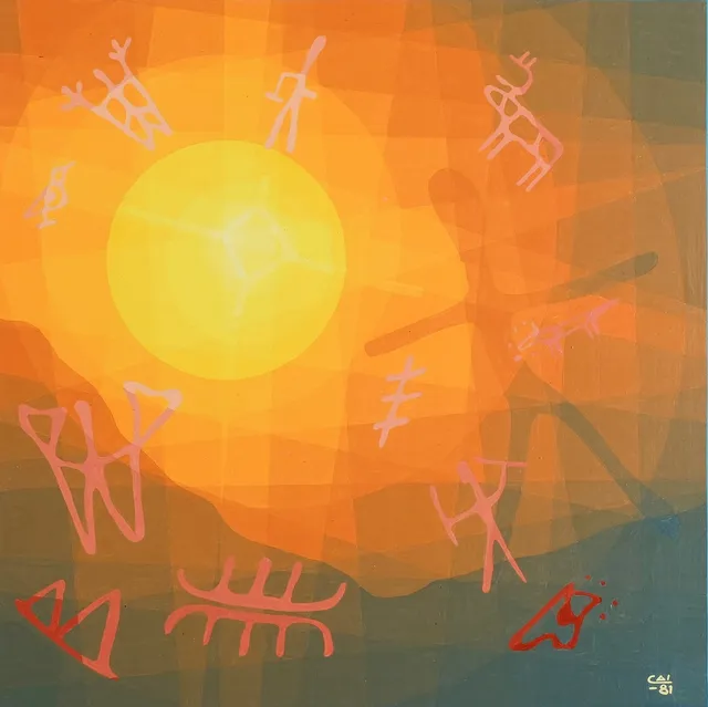 CAI POULSEN. "Trolltrumman", tempera på pannå, signerad, 1981.