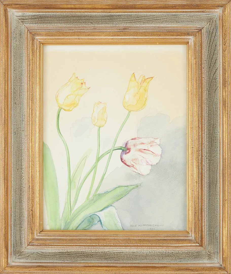 OLLE HJORTZBERG. Tulpaner, akvarell, signerad och daterad 1951. — Paintings — Stockholms Auktionsverk Sickla