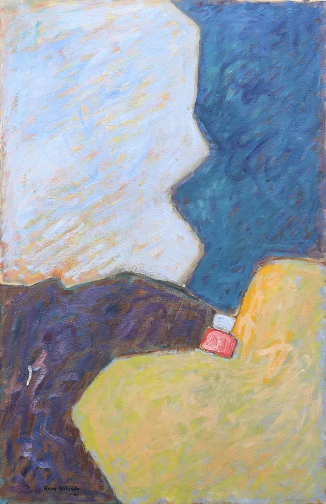 RUNE NILSSON. "Abstrakt landskap". Olja på duk, signerad och daterad -61.