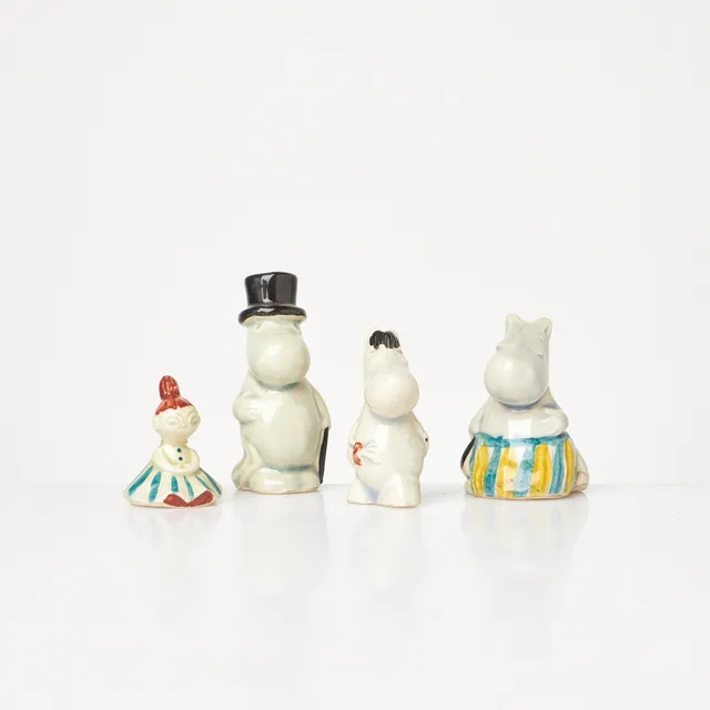 FIGURINER, 4 st, Mumin, Leo Tykkyläinen och Bo Fajans, pappa, mamma, snorkfröken och lilla my.