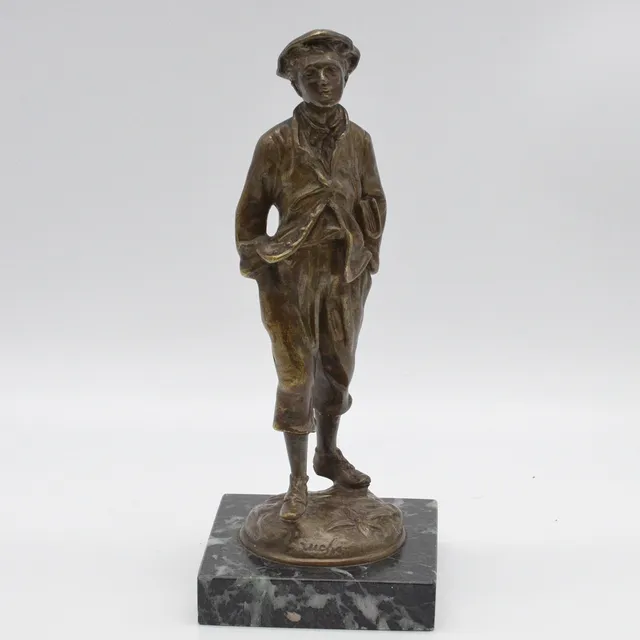 ÉMILE BRUCHON (1806-1895). "JUNGE", SKULPTUR AUS BRONZE MIT MARMORBASIS, SIGNIERT, UM 1900.