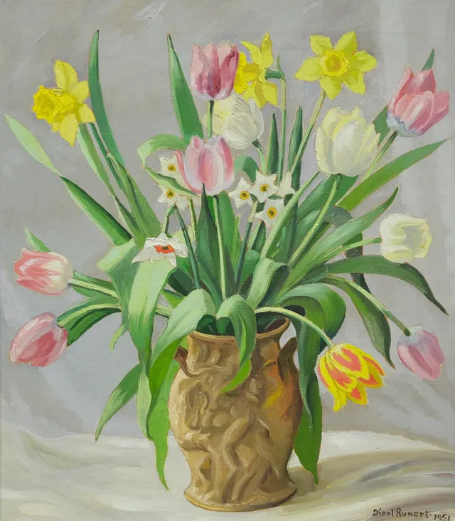KARL RUNERT. OLJA, STILLEBEN MED BLOMMOR.