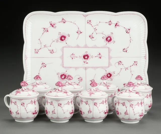 Royal Copenhagen. Blue Fluted Red/Red Ruby. Eight cream cups and saucers (9)