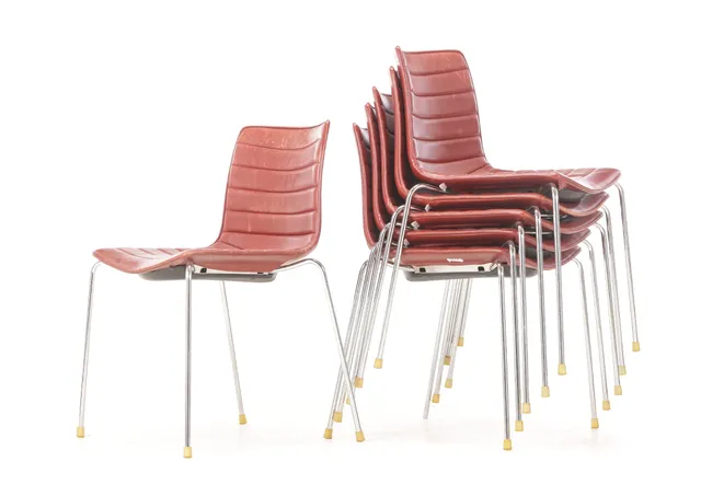 Lievore Altherr Molina. Set of six chairs, red leather, model Catifa 46 (6)