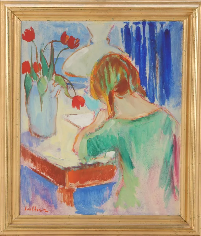 Arne A. Hansen. Interior with girl