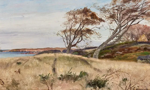 OLOF KRUMLINDE. Torekov - Hallands Väderö, olja på duk, 22x36 cm.