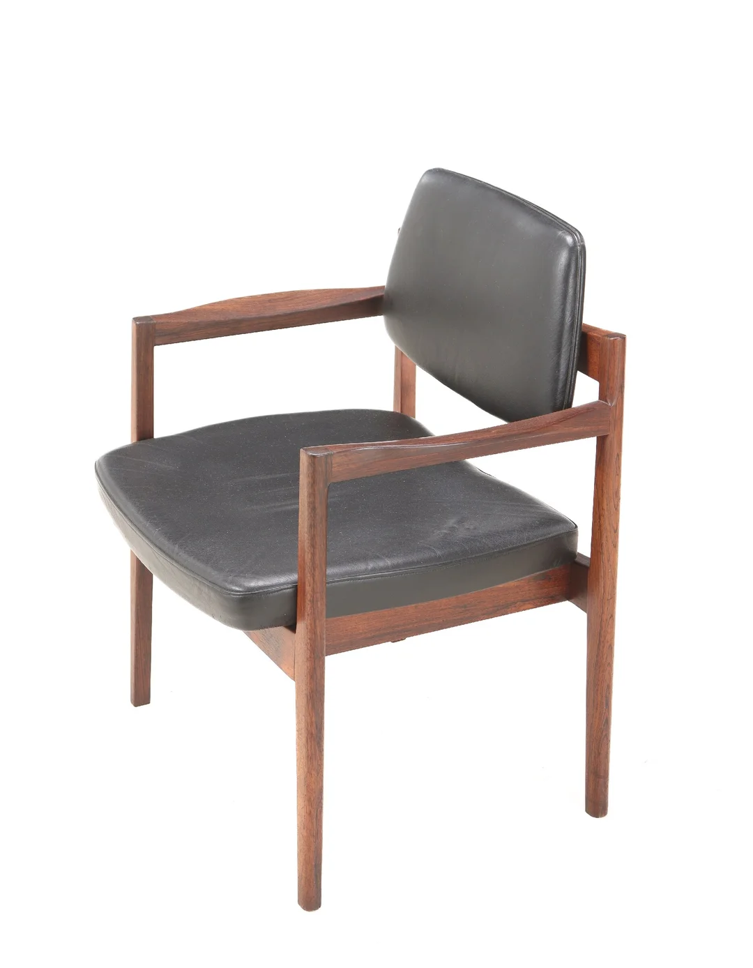Jens Risom. Armchair made of rosewood and black leather — Furniture/Chairs — Lauritz