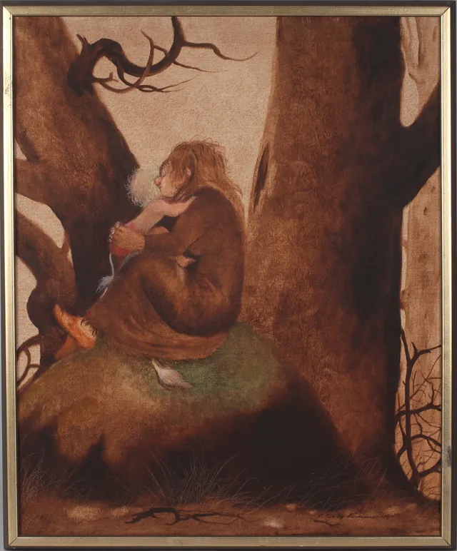 SOLVEIG HAMMARSTEDT. "Trollmor med trollunge", olja på duk, signerad.