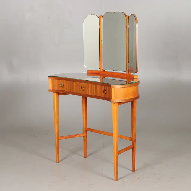 SMINKBORD, mahogny/bok med glasskiva, 1900-talets mitt.