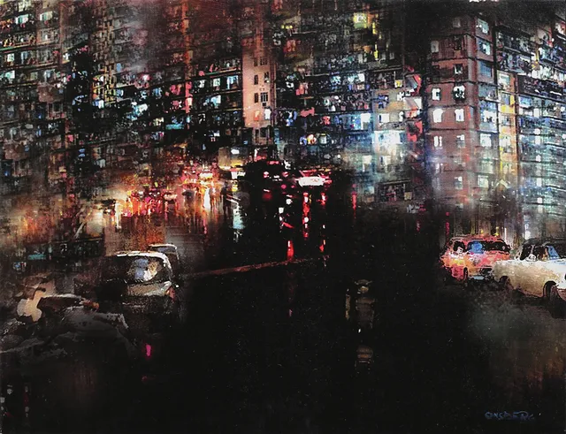 ULF ONSBERG. "New York by night", olja på duk, signerad Onsberg.