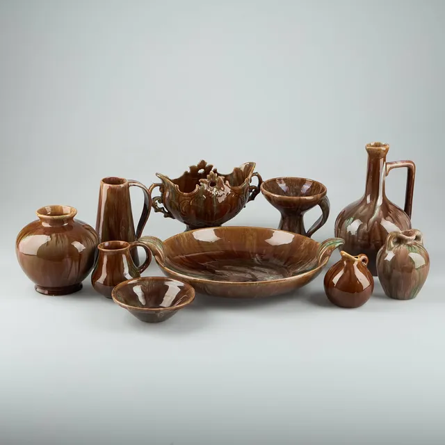 KERAMIKFÖREMÅL, 10 st, Kupittaan Savi Finland, 1900-talets första kvartal.