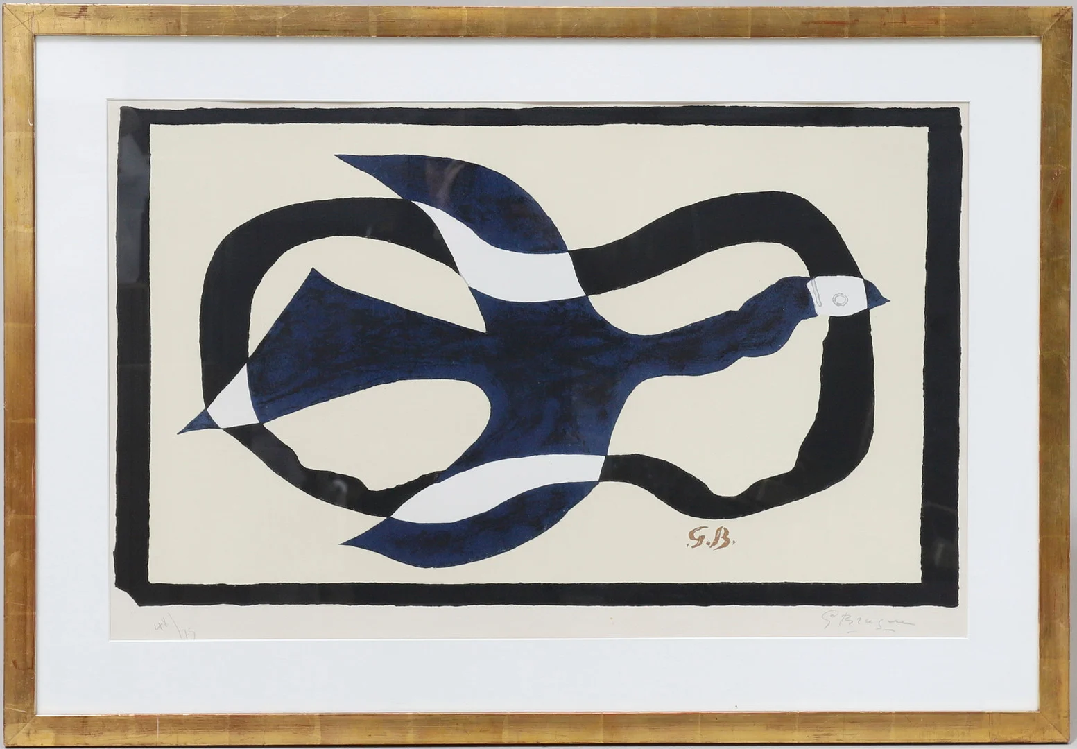 GEORGES BRAQUE. "L'Oiseau traversant le nuage" (L'Oiseau XI), Färglitografi, signerad och numrerad 48/75. — Engravings & Prints — Gomér & Andersson Nyköping