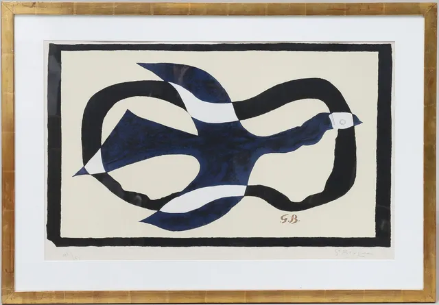 GEORGES BRAQUE. "L'Oiseau traversant le nuage" (L'Oiseau XI), Färglitografi, signerad och numrerad 48/75.