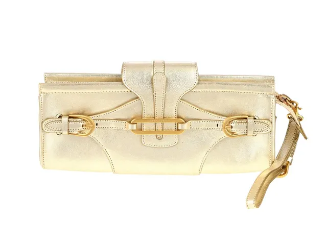 CLUTCH, JIMMY CHOO, guldfärgat läder, guldfärgade beslag, 23x10 cm,