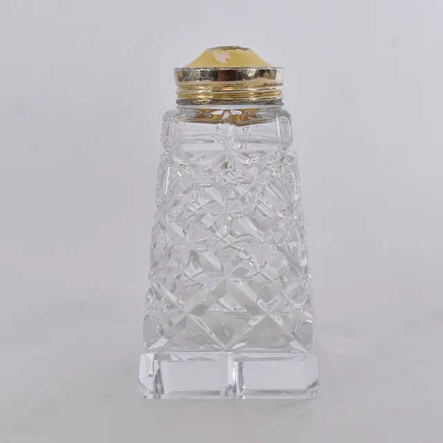 HROAR PRYDZ. sockerströare, glas med lock i förgyllt sterlingsilver.