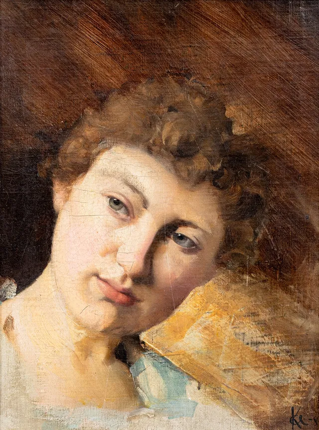AXEL KULLE (1846-1908). Kvinnoporträtt, olja på pannå, monogramsignerad och daterad, AK, -83.
