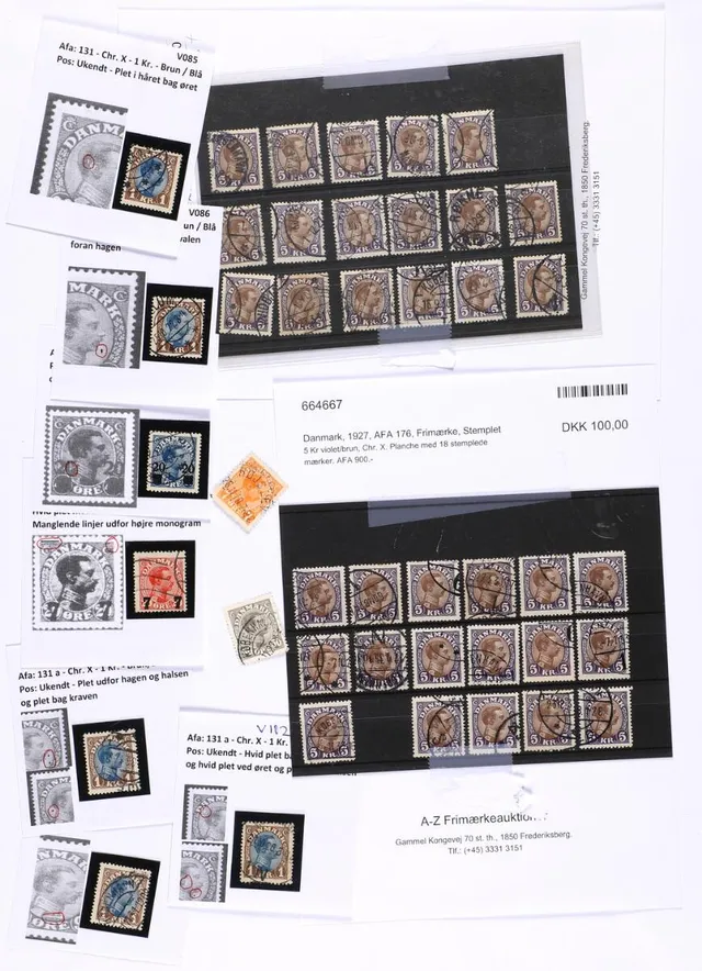 Denmark. Christian X. Interesting accumulation on stockpages with many varieties incl. better AFA varieties. More than 30 copies 27 Øre and app. 25 copies 10 Kr. etc. Viewing recommended