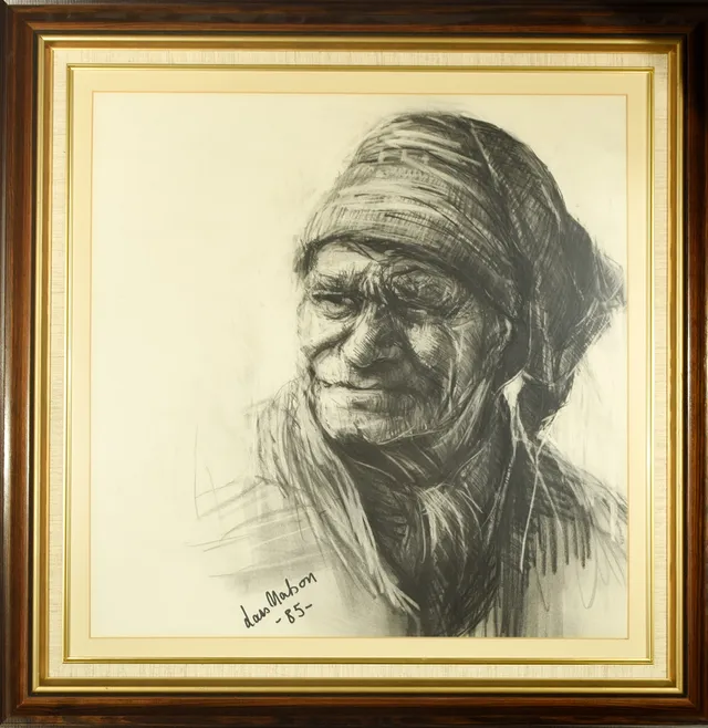 LARS MATSON. Kolteckning på papper, signerad, "Aslack" daterad 1984.