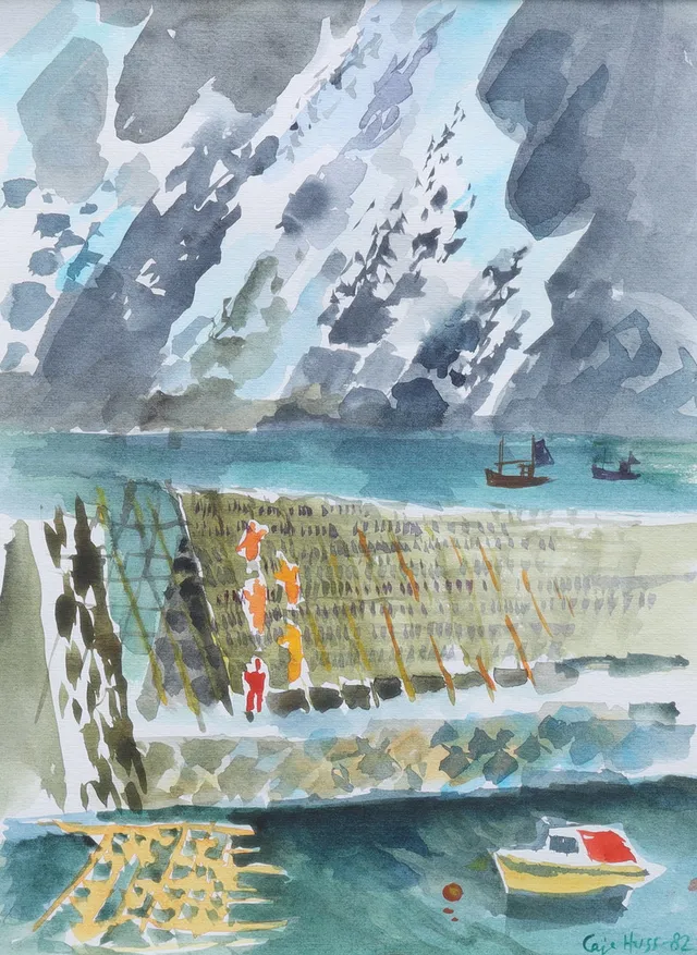 CAJE HUSS, akvarell, "Lofoten", signerad, daterad 1982.