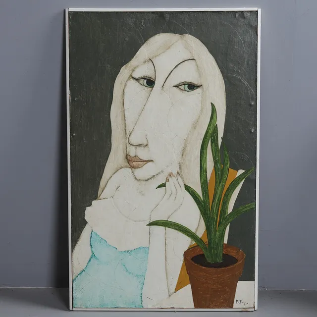 BENGT BORG (1931-1994). AKRYL PÅ PANNÅ, PORTRÄTT, SIGNERAD.