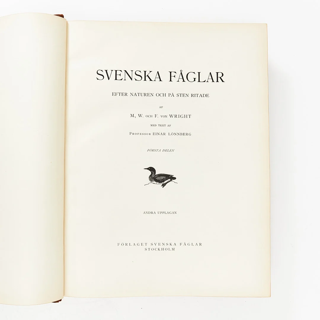 BRÖDERNA WRIGHT, SVENSKA FÅGLAR, 1927-29, 3 volymer, Förlaget Svenska Fåglar, andra upplagan, helfranska band med marmorerade snitt och gulddekorerade ryggar. — Books — Stockholms Auktionsverk Magasin 5