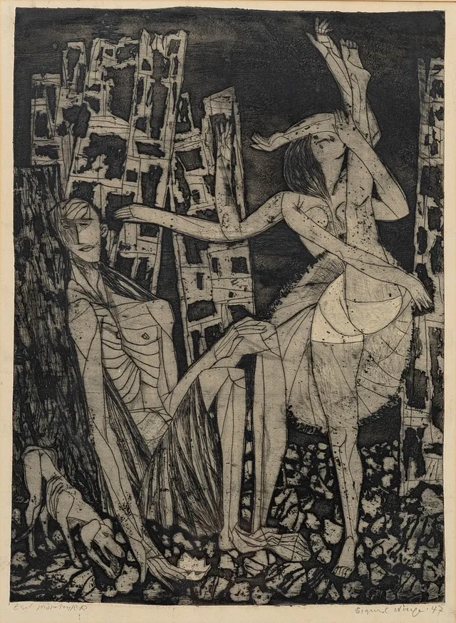 SIGURD WINGE (1909-70). Danserinnen ur serien Dance macabre, etsning, signerad och daterad, 1947.