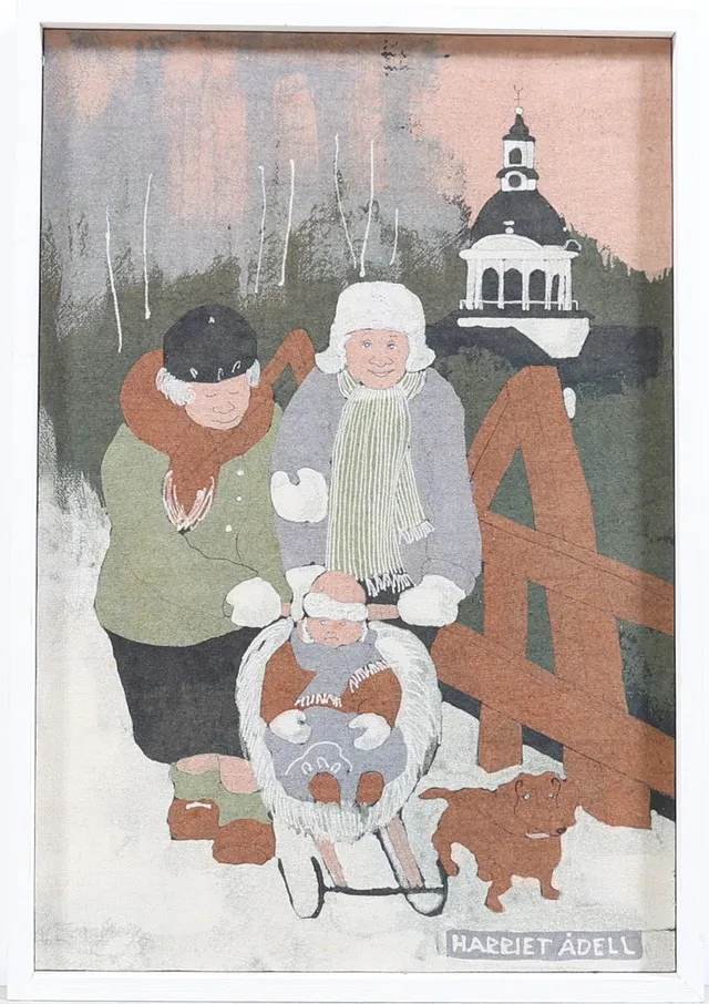 HARRIET ÅDELL. På promenad, vaxbatik, signerad.
