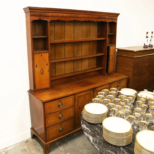 GEORGE III OAK AND INLAID DRESSER.